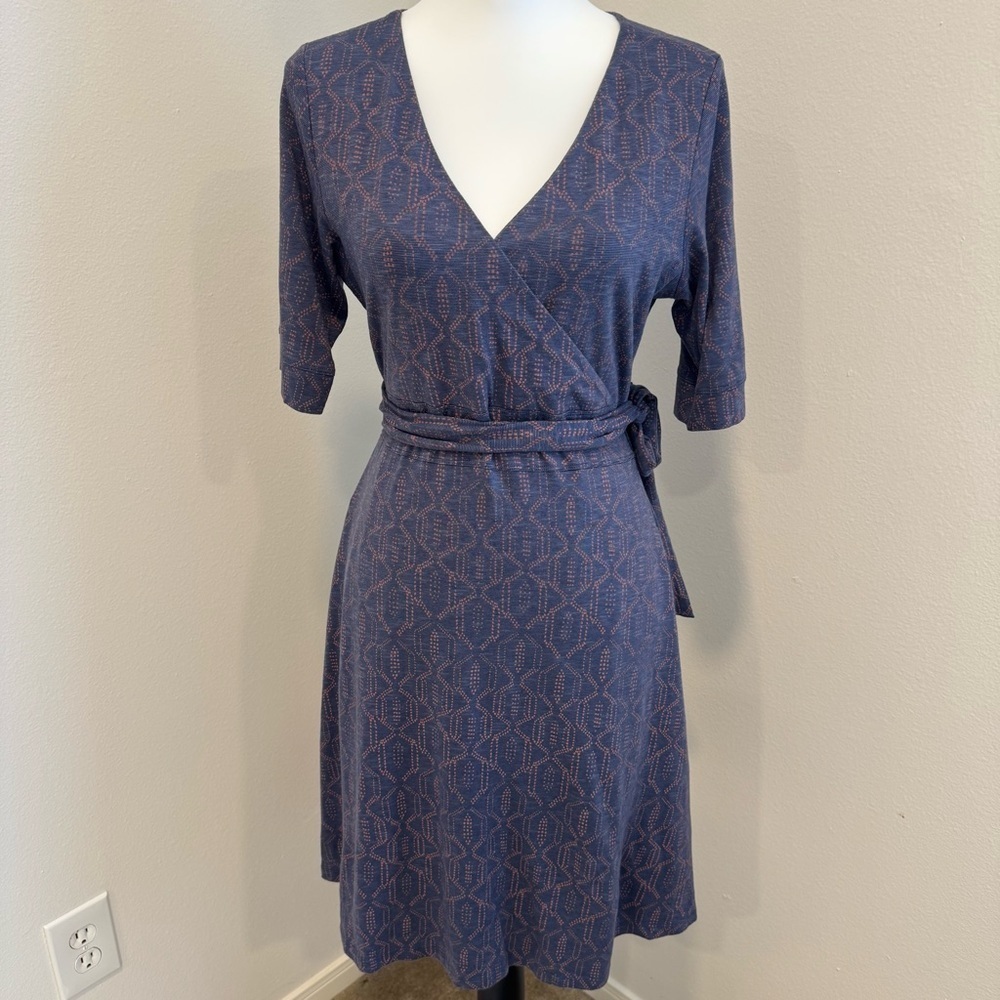 Toad&Co Eco Organic Cotton Blend Dress Faux Wrap Pockets Comfy M